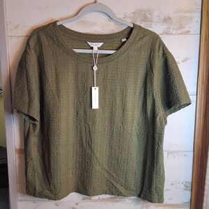 Max Studio Short Sleeve Textured Top in Olive New With Tag Size Large